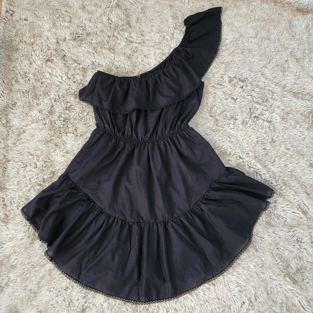 Free People Lovers Lane Ine Shoulder‎ Mini Dress In Black Women's Size Large